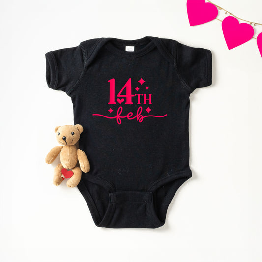 14th Feb Stars Puff Print | Baby Graphic Short Sleeve Onesie