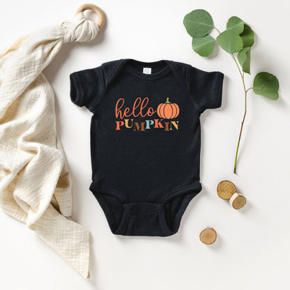 Cursive Hello Pumpkin | Baby Graphic Short Sleeve Onesie