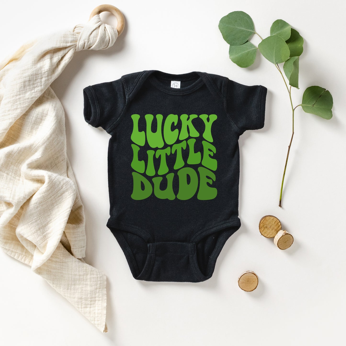 Lucky Little Dude Wavy | Baby Graphic Short Sleeve Onesie