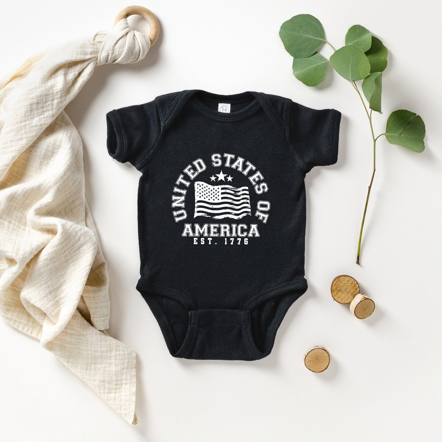 USA Flag Circle | Baby Graphic Short Sleeve Onesie