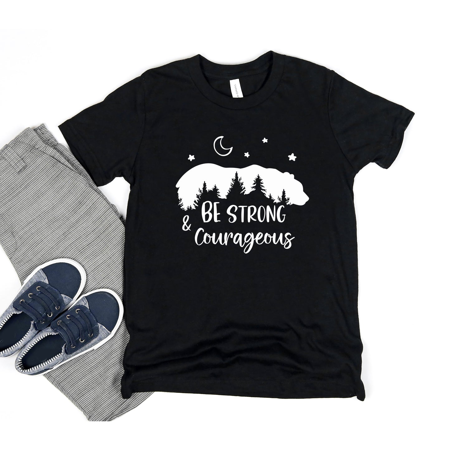 Be Strong And Courageous Bear Trees | Youth Graphic Short Sleeve Tee