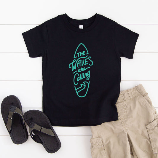 The Waves Are Calling Surf Board | Youth Graphic Short Sleeve Tee