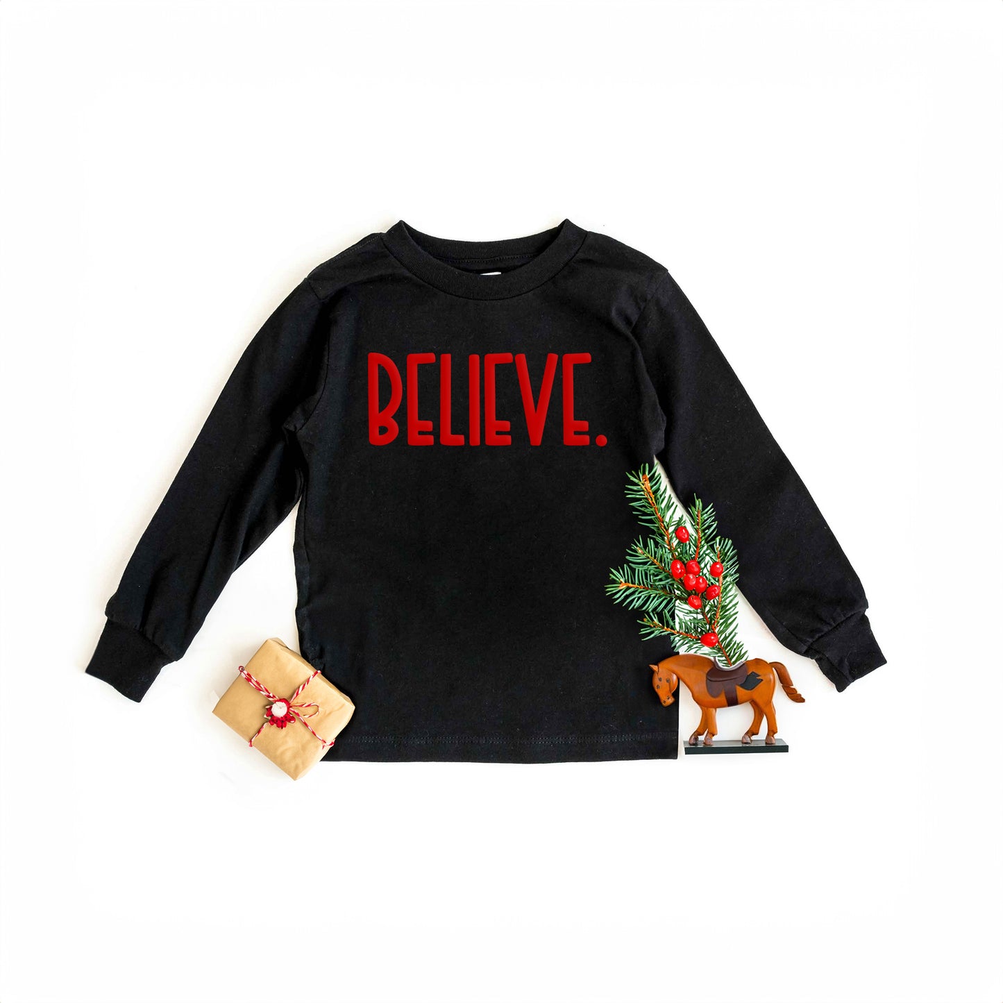 Believe Bold Puff Print | Youth Graphic Long Sleeve Tee