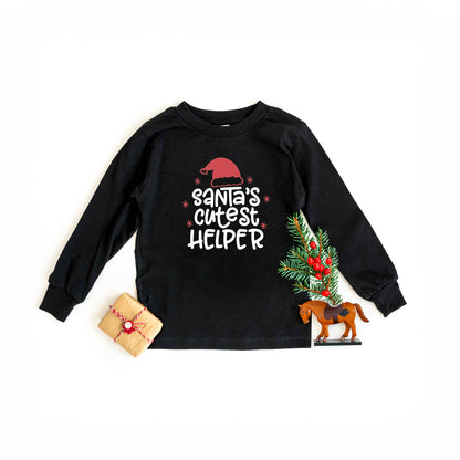 Santa's Cutest Helper Glitter | Youth Graphic Long Sleeve Tee