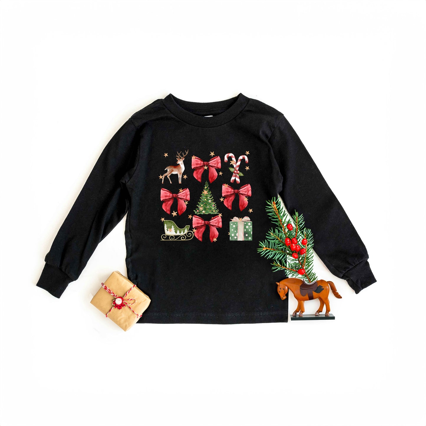 Coquette Christmas Collage | Youth Graphic Long Sleeve Tee