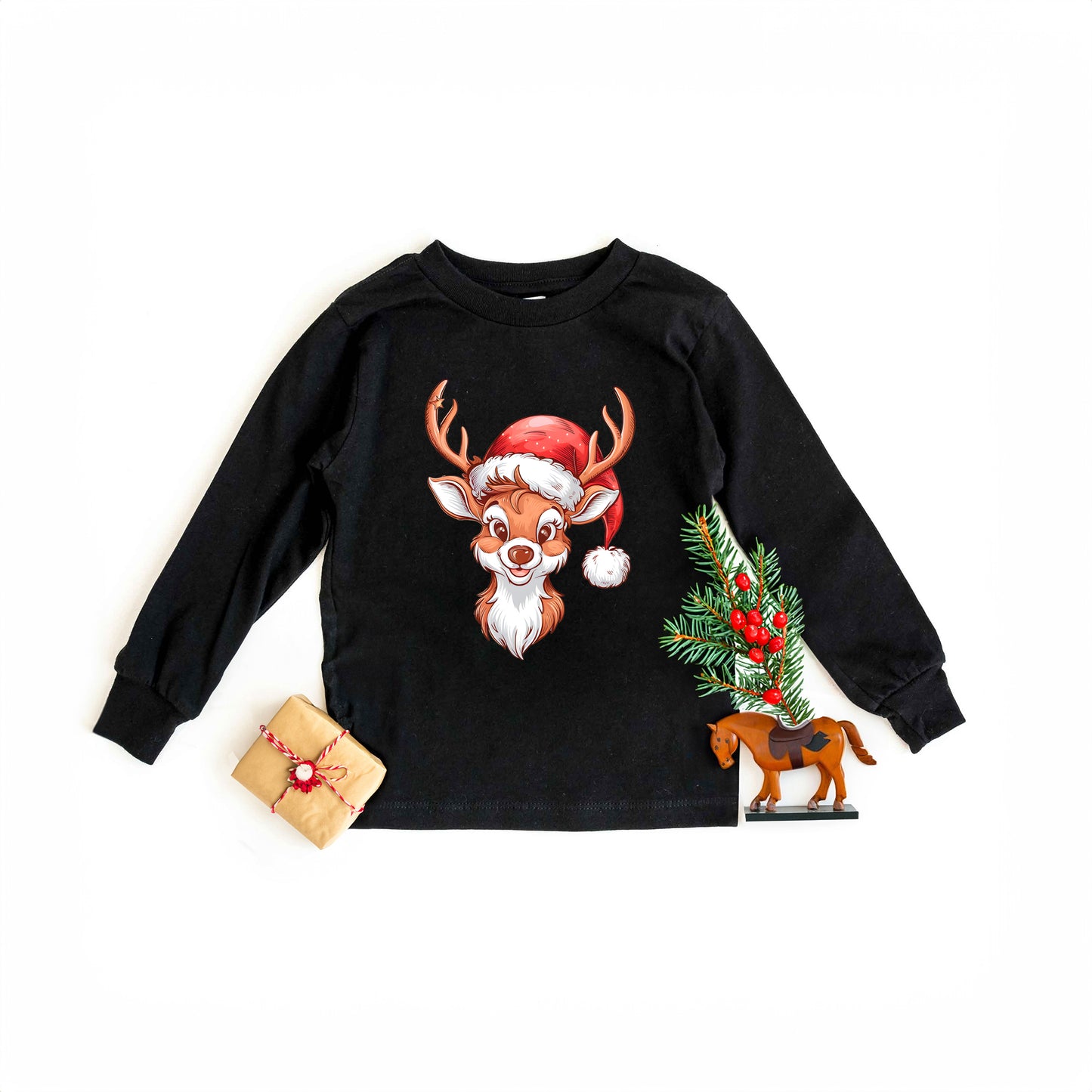Cute Reindeer Head | Toddler Graphic Long Sleeve Tee