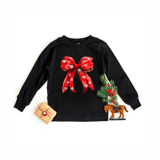 Coquette Christmas Snowflake Bow | Toddler Graphic Long Sleeve Tee