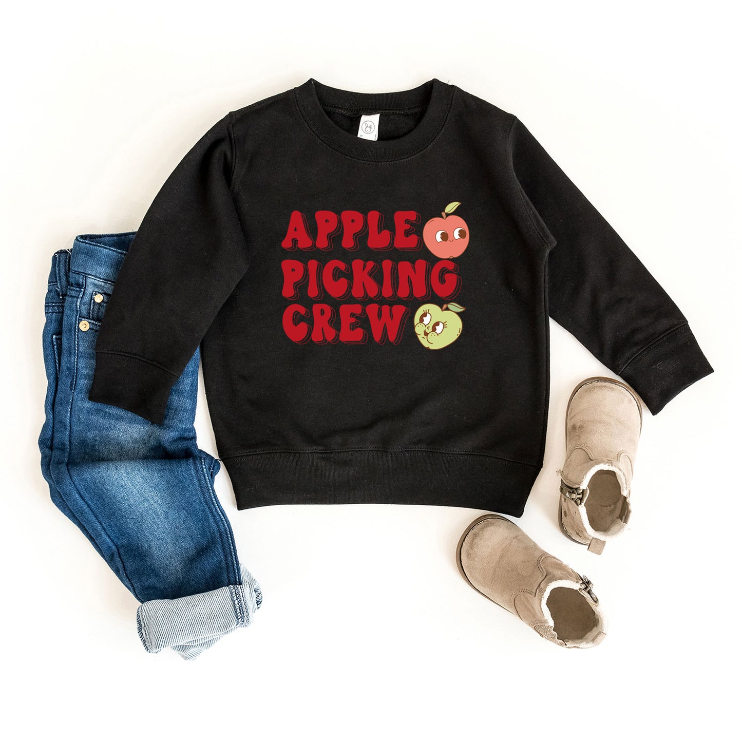 Cartoon Apple Picking Crew | Toddler Graphic Sweatshirt