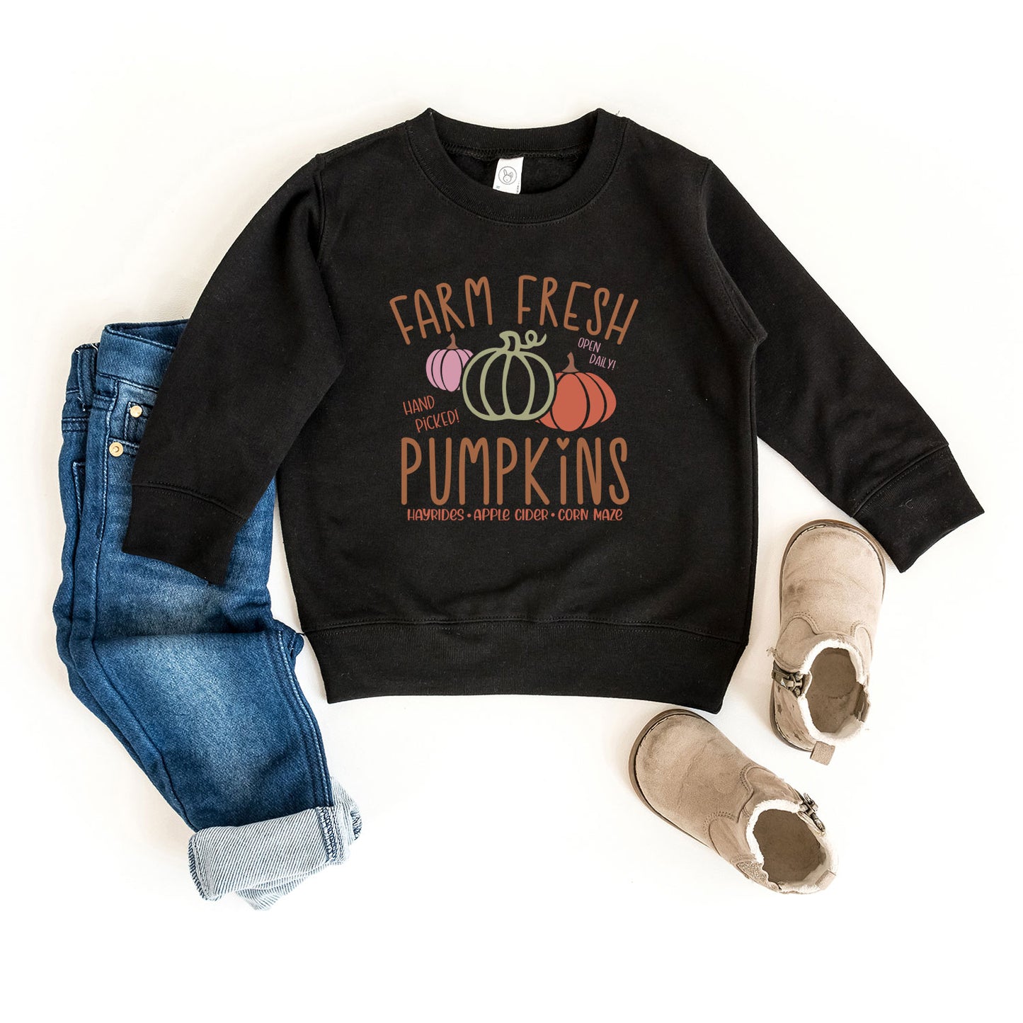 Colorful Farm Fresh Pumpkins | Toddler Graphic Sweatshirt