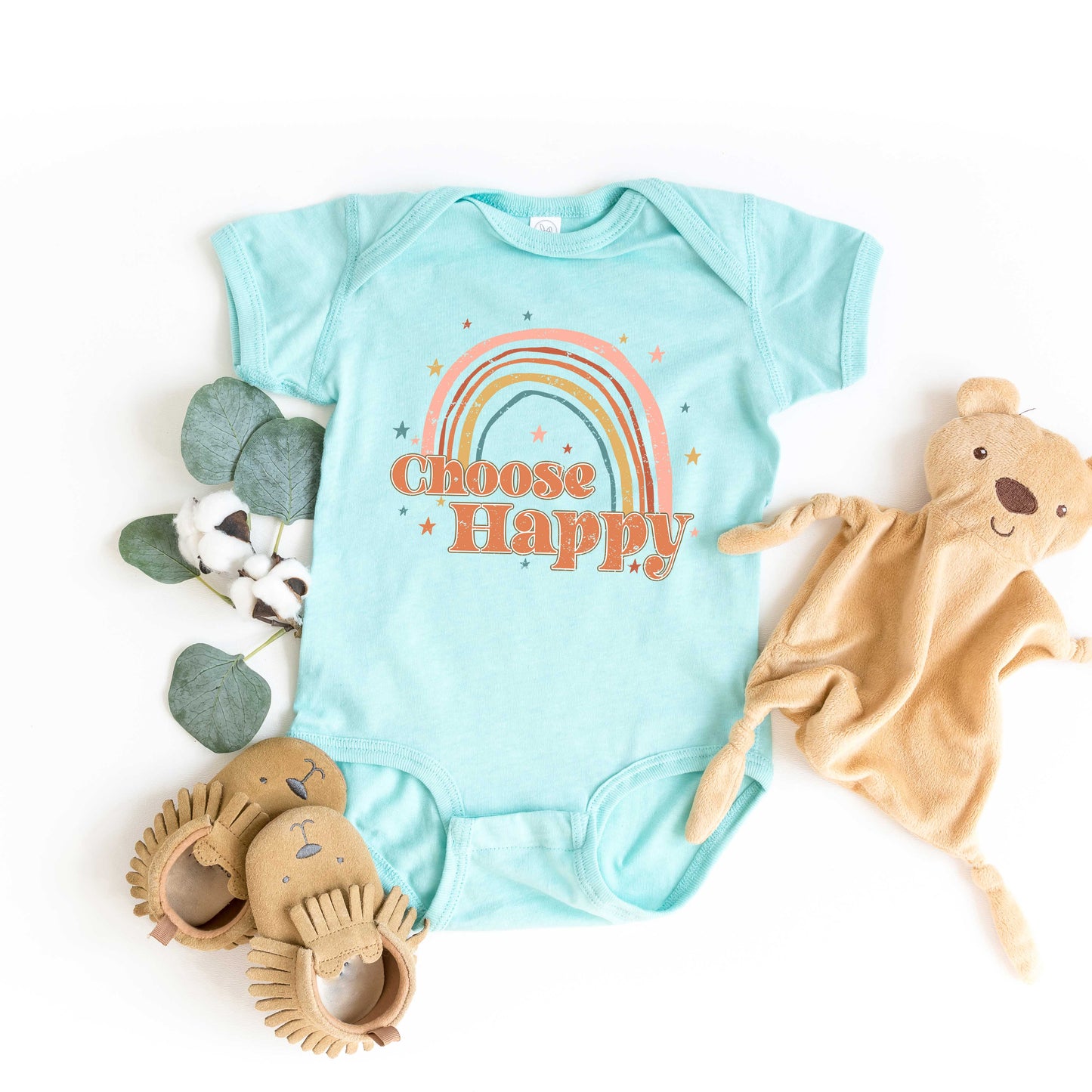 Choose Happy Rainbow | Baby Graphic Short Sleeve Onesie