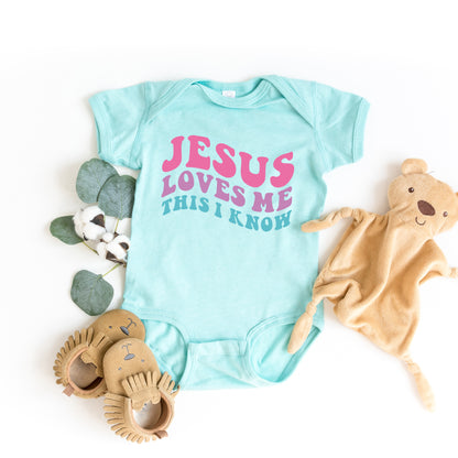 Jesus Loves Me This I Know Wavy | Baby Graphic Short Sleeve Onesie