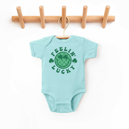 Feelin Lucky Checkered Smiley Face | Baby Graphic Short Sleeve Onesie