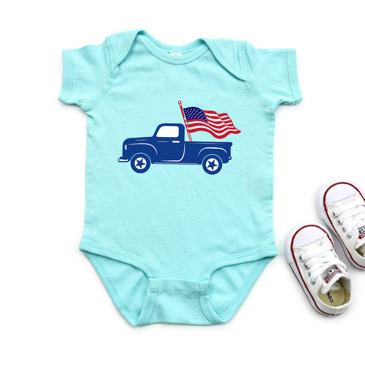 Truck With Flag | Baby Graphic Short Sleeve Onesie