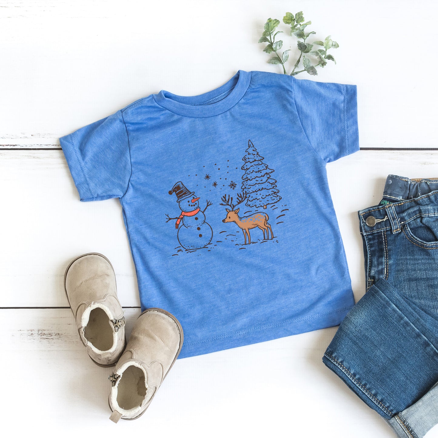 Deer Snowman Scene | Youth Graphic Short Sleeve Tee