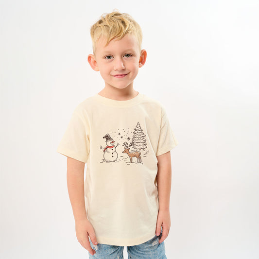 Deer Snowman Scene | Toddler Graphic Short Sleeve Tee