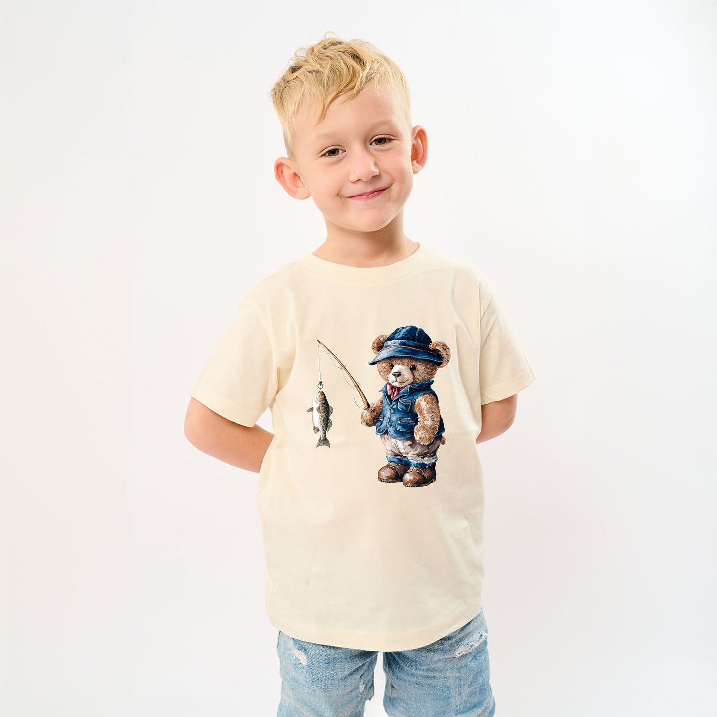 Teddy Bear Fisherman | Toddler Graphic Short Sleeve Tee