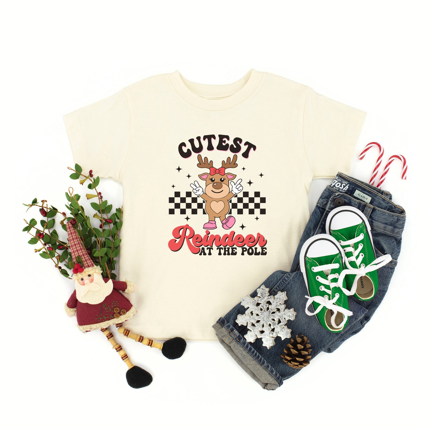 Cutest Reindeer At The Pole | Toddler Graphic Short Sleeve Tee