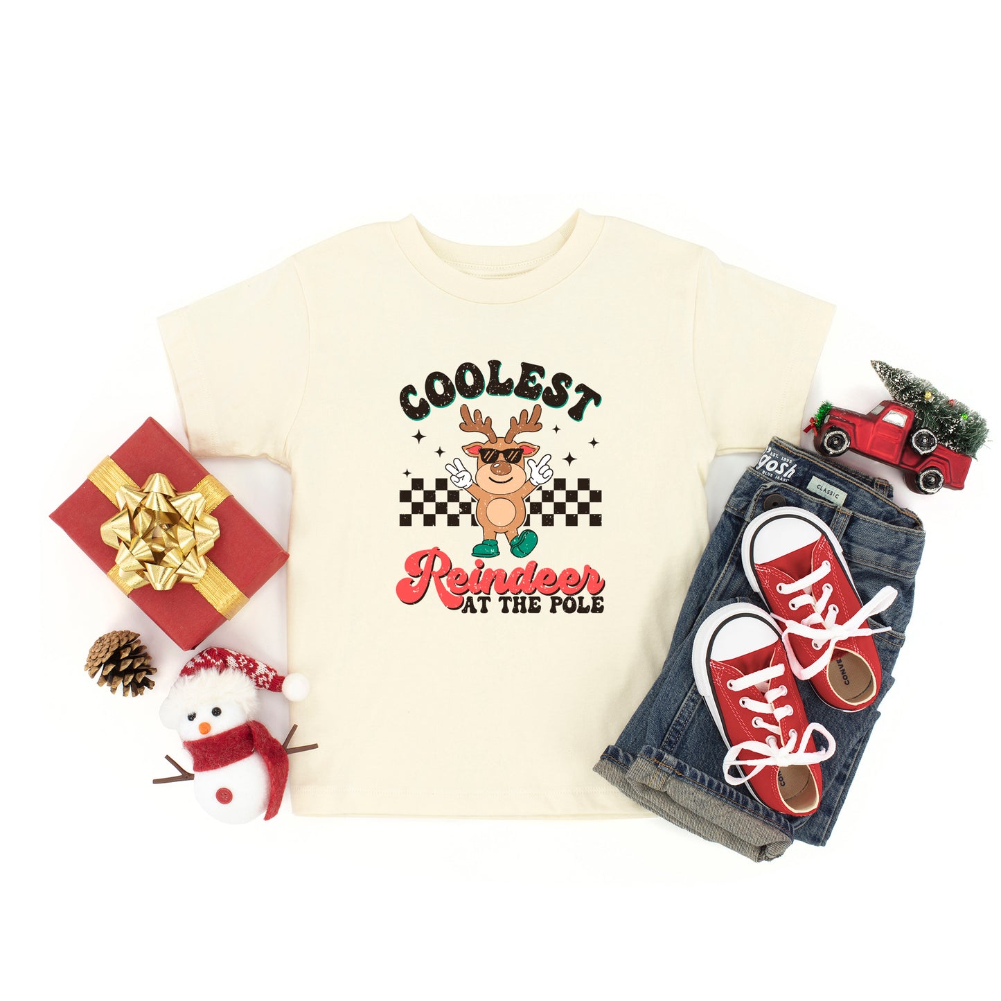 Coolest Reindeer At The Pole | Toddler Graphic Short Sleeve Tee