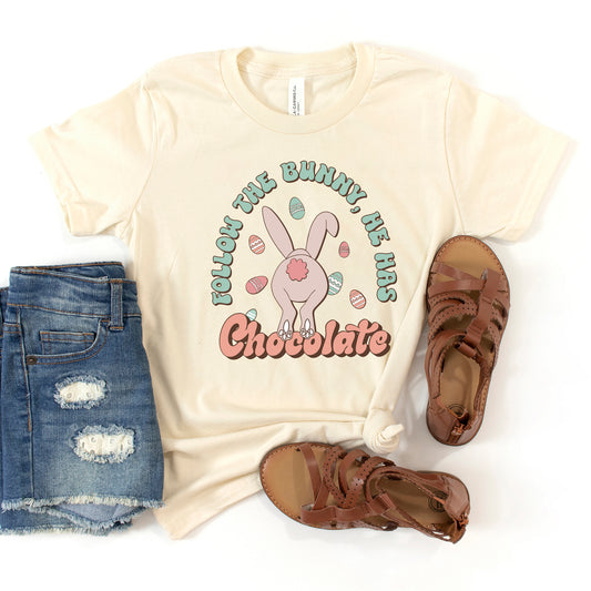 Follow The Bunny He Has Chocolate | Toddler Short Sleeve Crew Neck