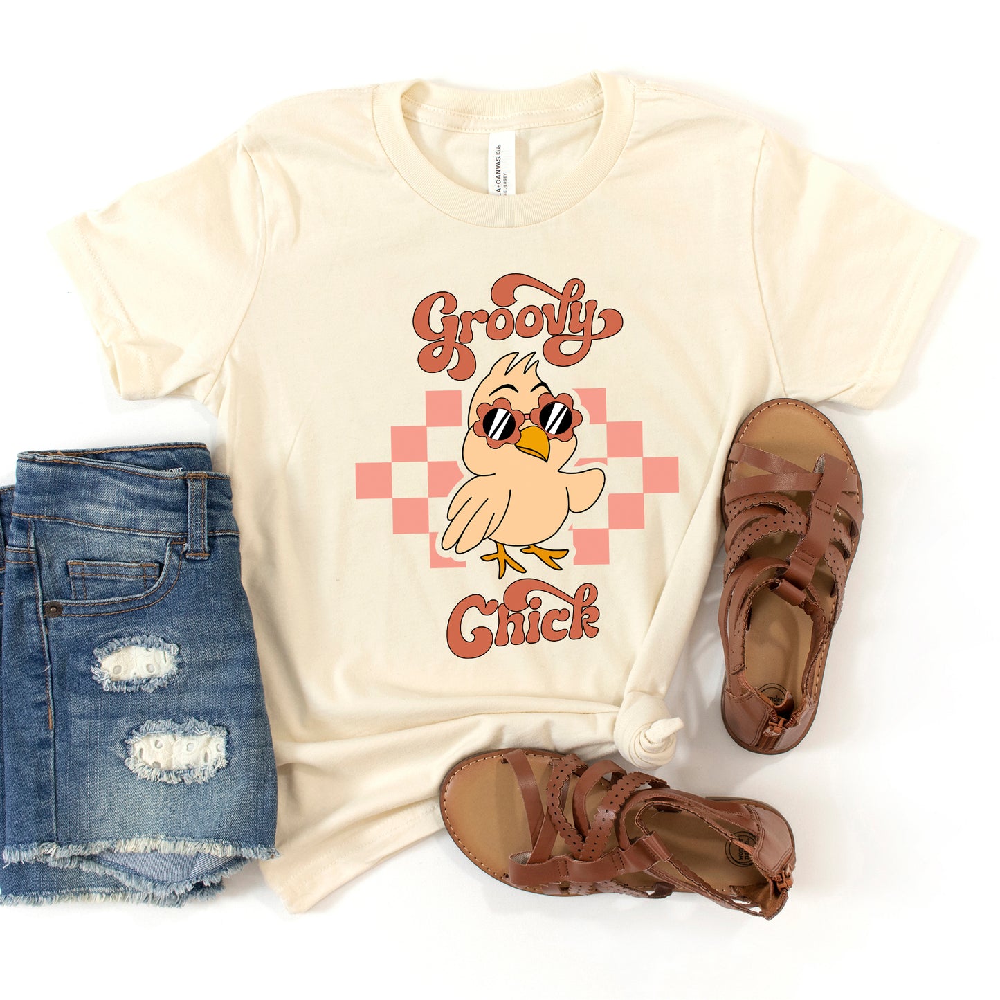 Groovy Chick Checkered | Toddler Graphic Short Sleeve Tee