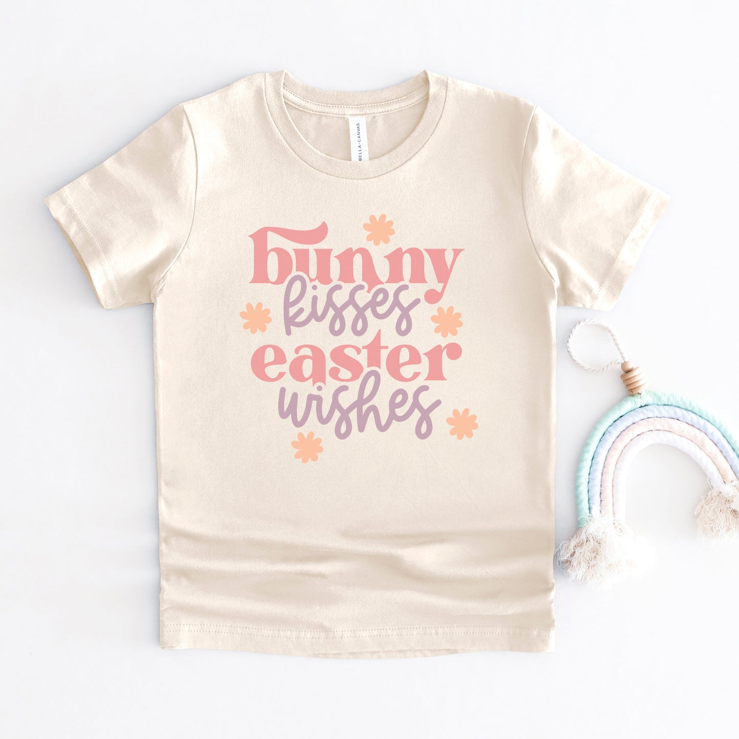 Bunny Kisses Easter Wishes Flowers | Toddler Graphic Short Sleeve Tee