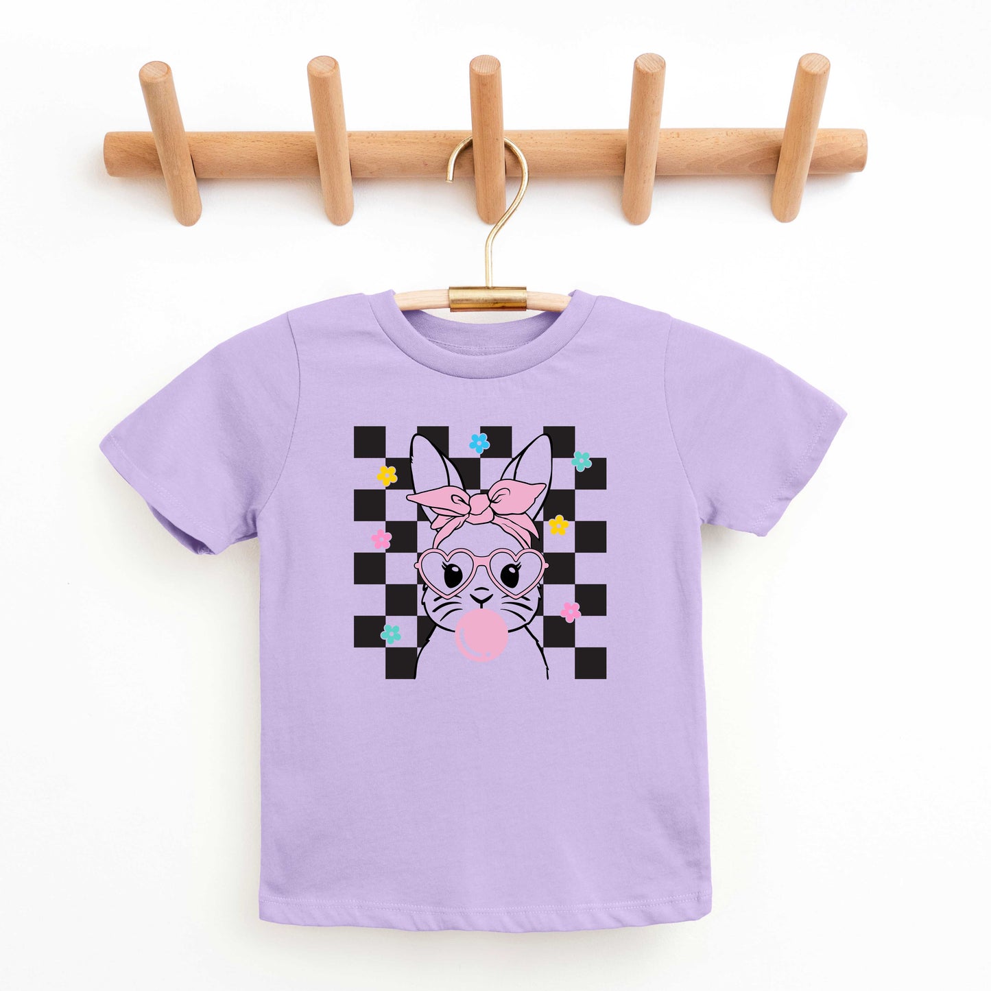 Checkered Groovy Bunny | Youth Graphic Short Sleeve Tee