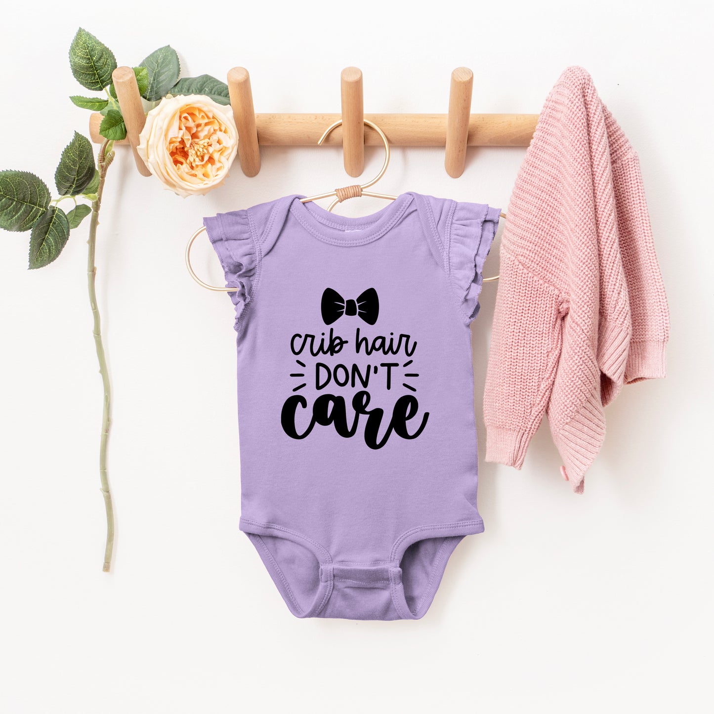 Crib Hair Don't Care | Baby Graphic Flutter Sleeve Onesie