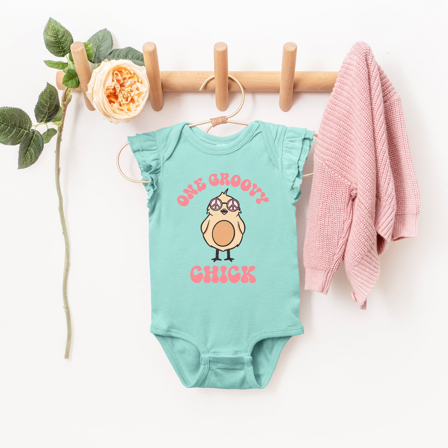 One Groovy Chick | Baby Graphic Flutter Sleeve Onesie