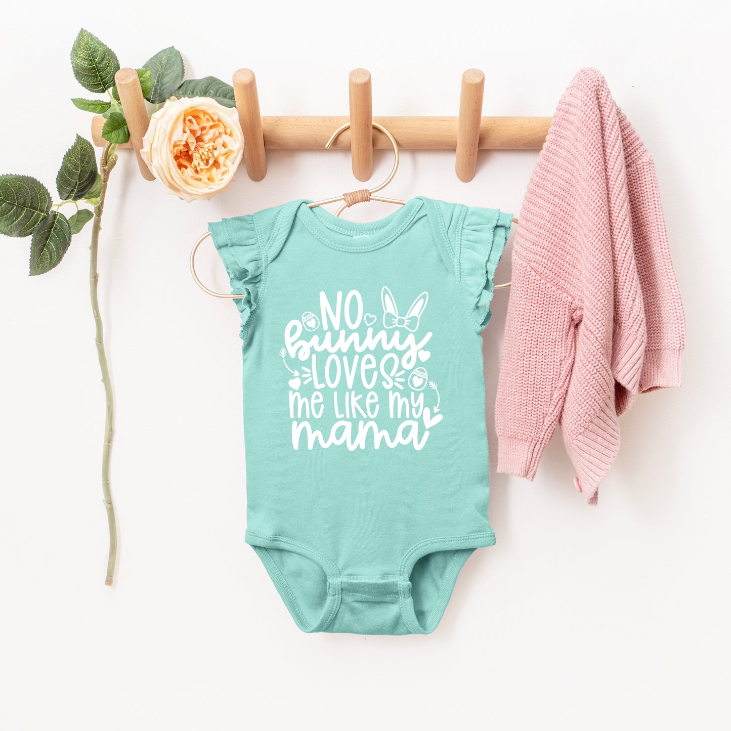 No Bunny Loves Me Like Mama | Baby Graphic Flutter Sleeve Onesie