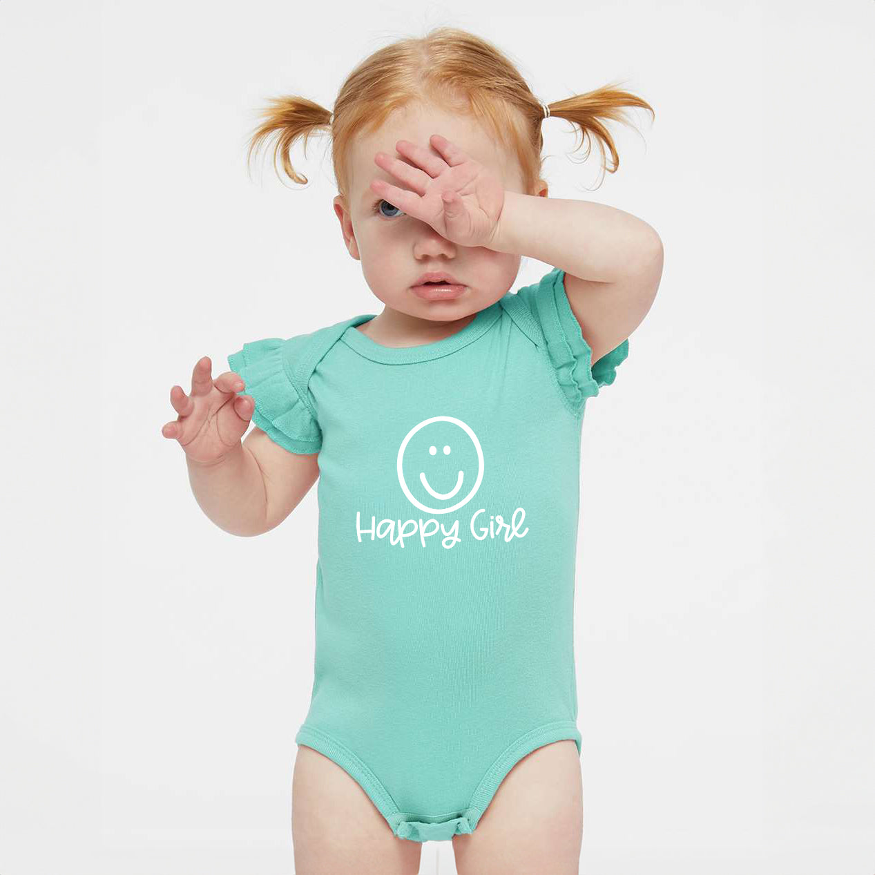 Happy Girl Smiley Face | Baby Graphic Flutter Sleeve Onesie