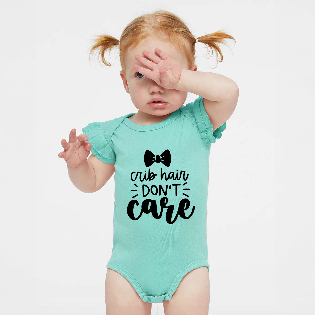 Crib Hair Don't Care | Baby Graphic Flutter Sleeve Onesie