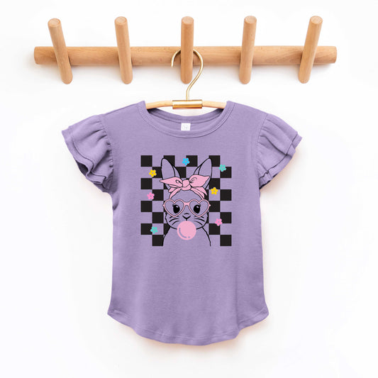Checkered Groovy Bunny | Toddler Graphic Flutter Sleeve Tee