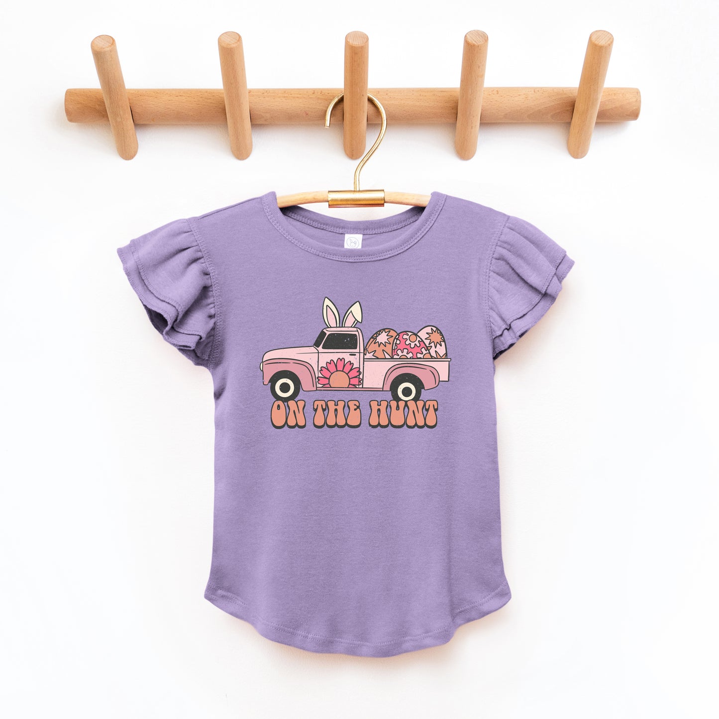 On The Hunt Truck Pink | Toddler Graphic Flutter Sleeve Tee