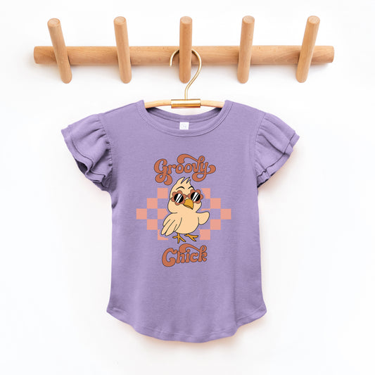 Groovy Chick Checkered | Toddler Graphic Flutter Sleeve Tee