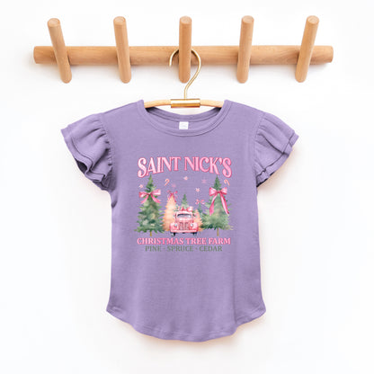 Coquette St. Nick's Tree Farm | Toddler Graphic Flutter Sleeve Tee