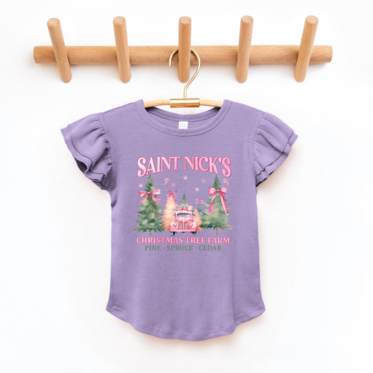 Coquette St. Nick's Tree Farm | Toddler Graphic Flutter Sleeve Tee