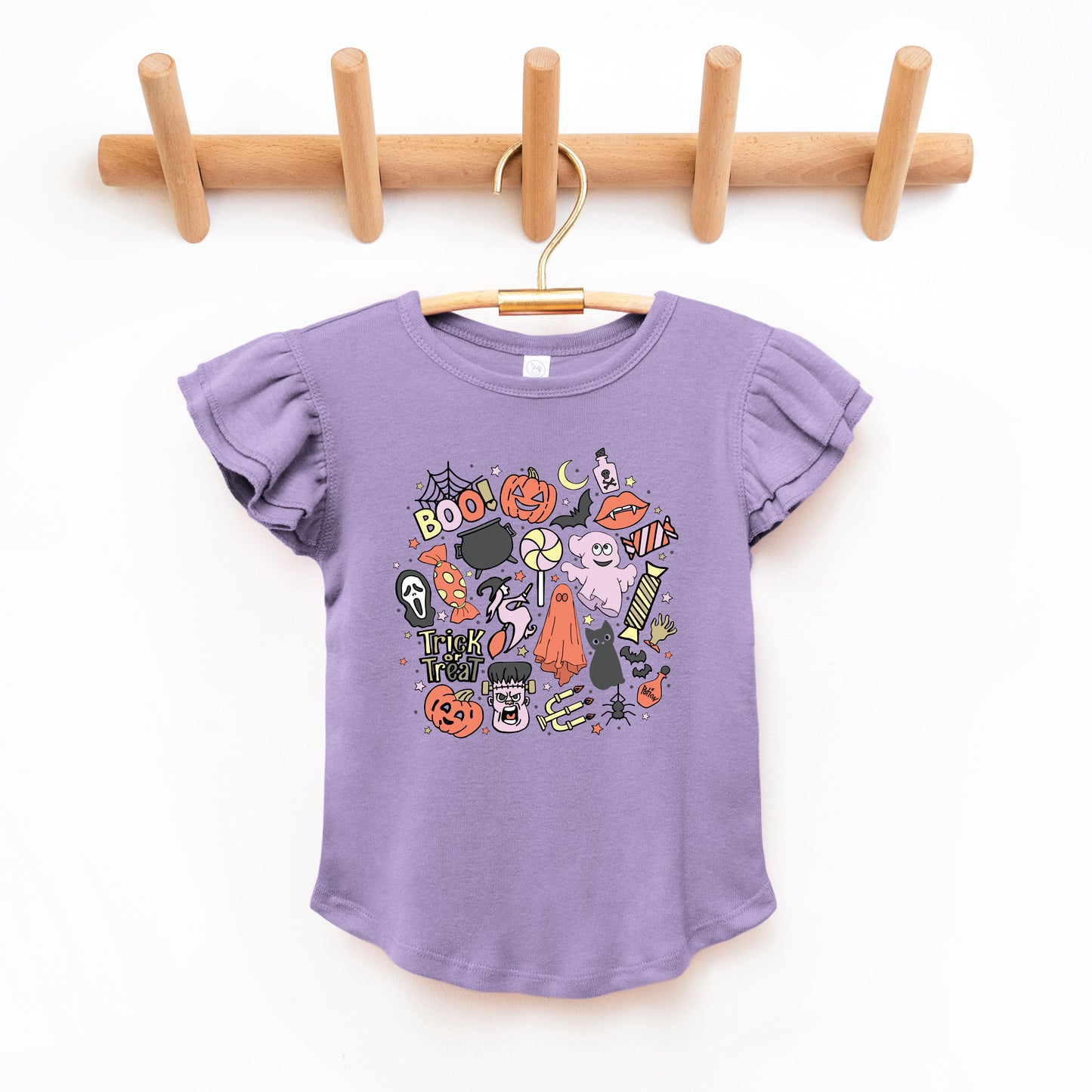 Halloween Doodle Collage | Toddler Graphic Flutter Sleeve Tee