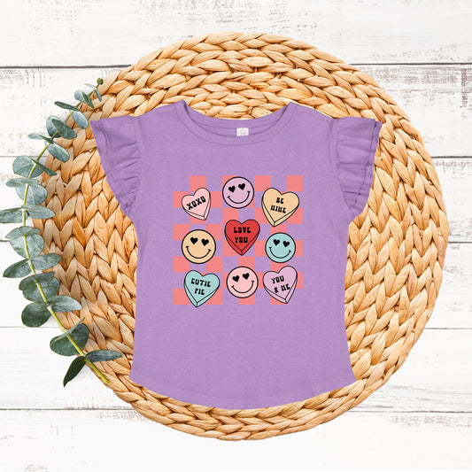 Candy Heart Smile Solid | Toddler Graphic Flutter Sleeve Tee