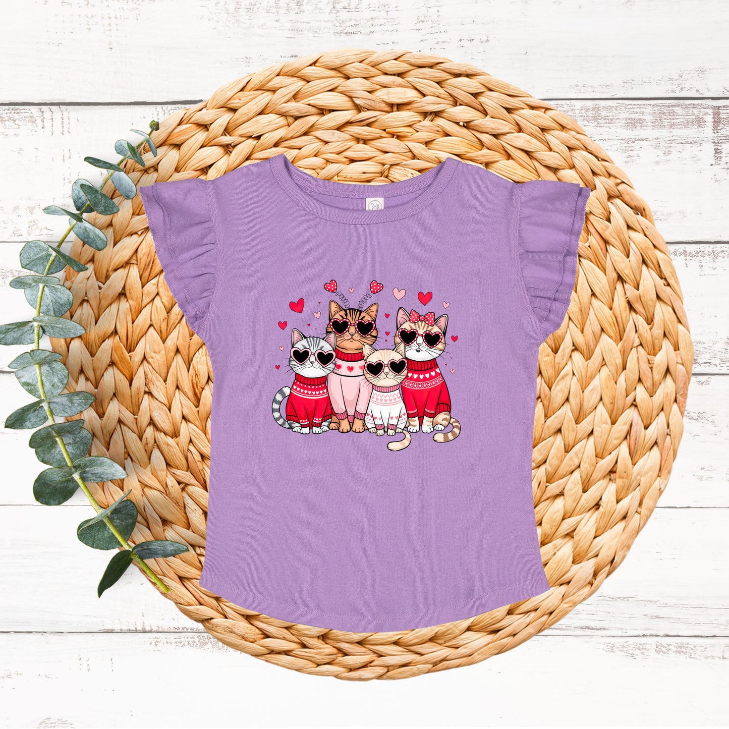 Valentine Kittens | Toddler Graphic Flutter Sleeve Tee