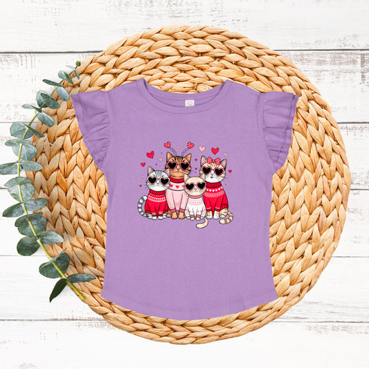 Valentine Kittens | Toddler Graphic Flutter Sleeve Tee