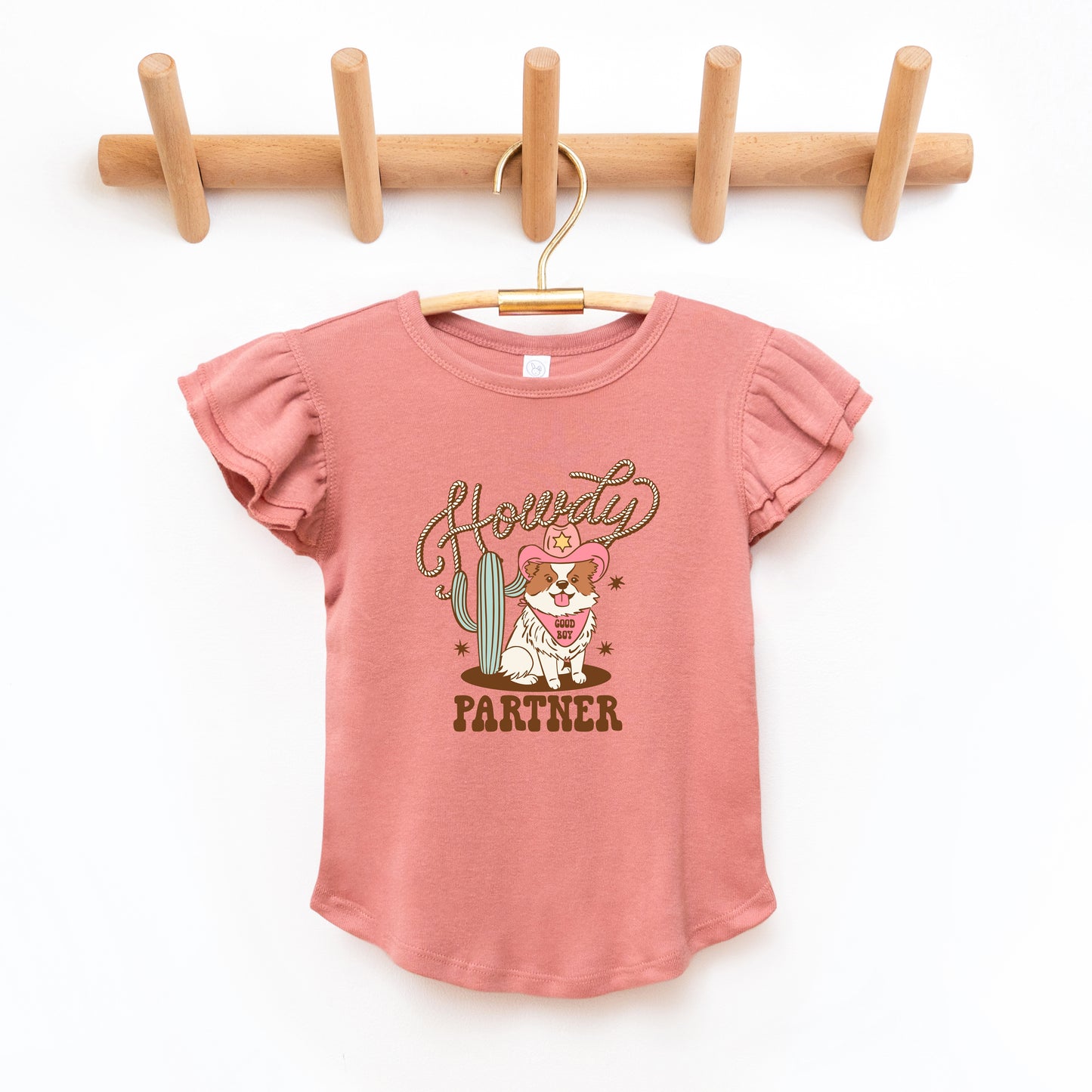 Howdy Partner Dog | Toddler Graphic Flutter Sleeve Tee