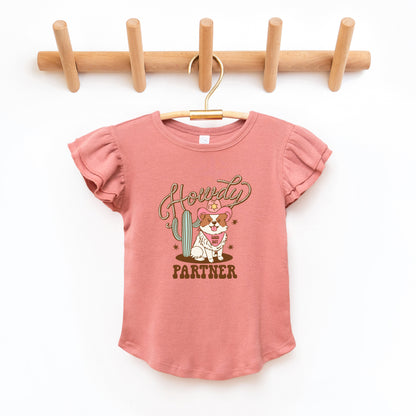 Howdy Partner Dog | Toddler Graphic Flutter Sleeve Tee