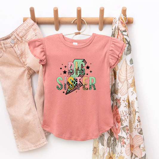 Big Sister Lightning Bolt | Toddler Graphic Flutter Sleeve Tee