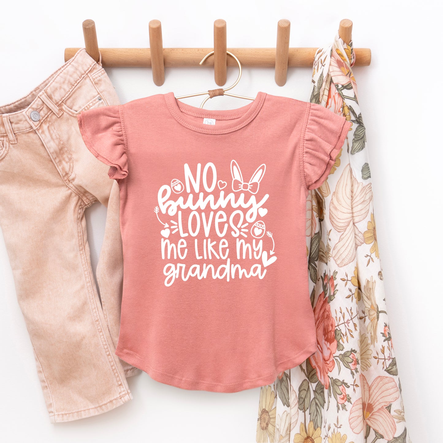 No Bunny Loves Me Like Grandma | Toddler Graphic Flutter Sleeve Tee