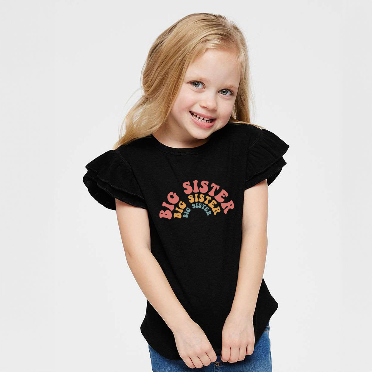 Big Sister Stacked Curved | Toddler Graphic Flutter Sleeve Tee