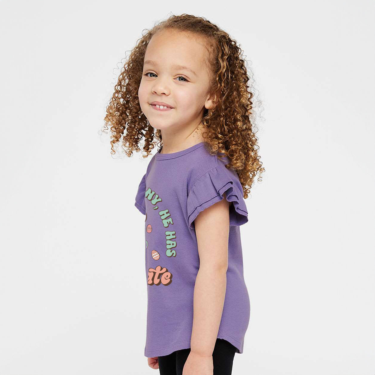 Follow The Bunny He Has Chocolate | Toddler Graphic Flutter Sleeve Tee