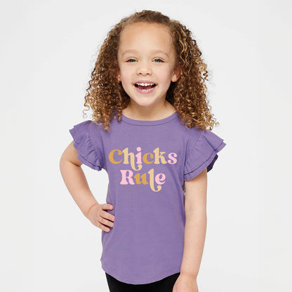 Chicks Rule Colorful | Toddler Graphic Flutter Sleeve Tee