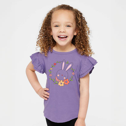 Easter Bunny Flower Wreath | Toddler Graphic Flutter Sleeve Tee