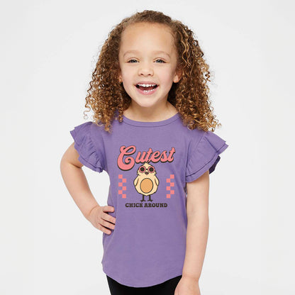 Cutest Chick Around | Toddler Graphic Flutter Sleeve Tee