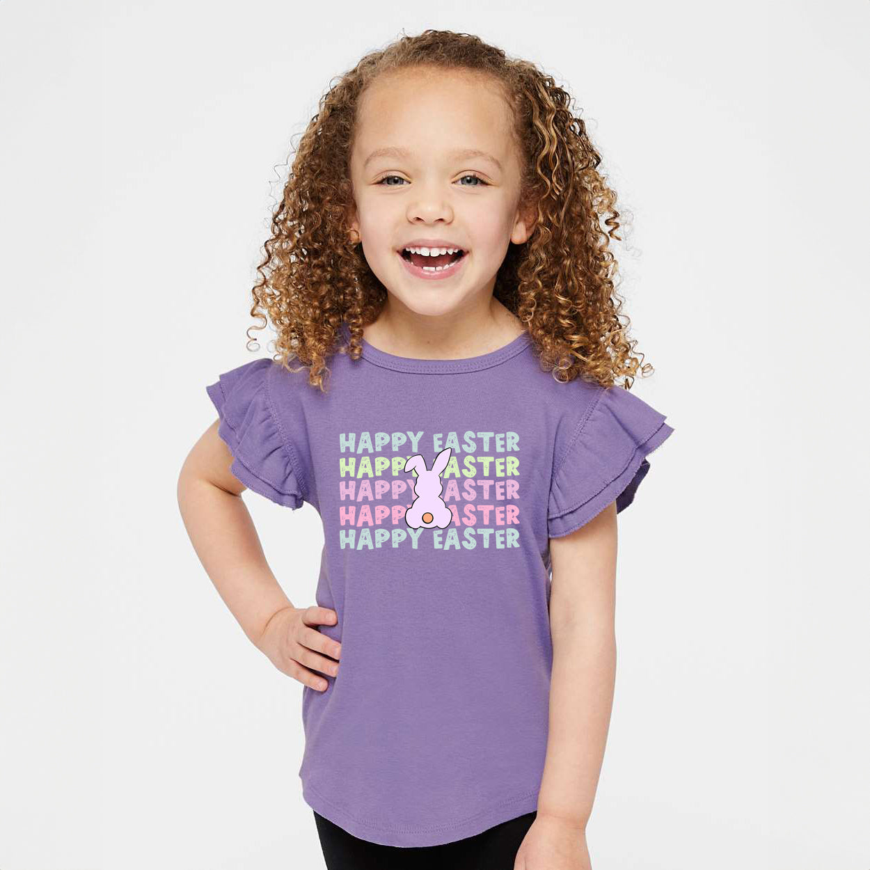 Pastel Happy Easter Stacked | Toddler Graphic Flutter Sleeve Tee